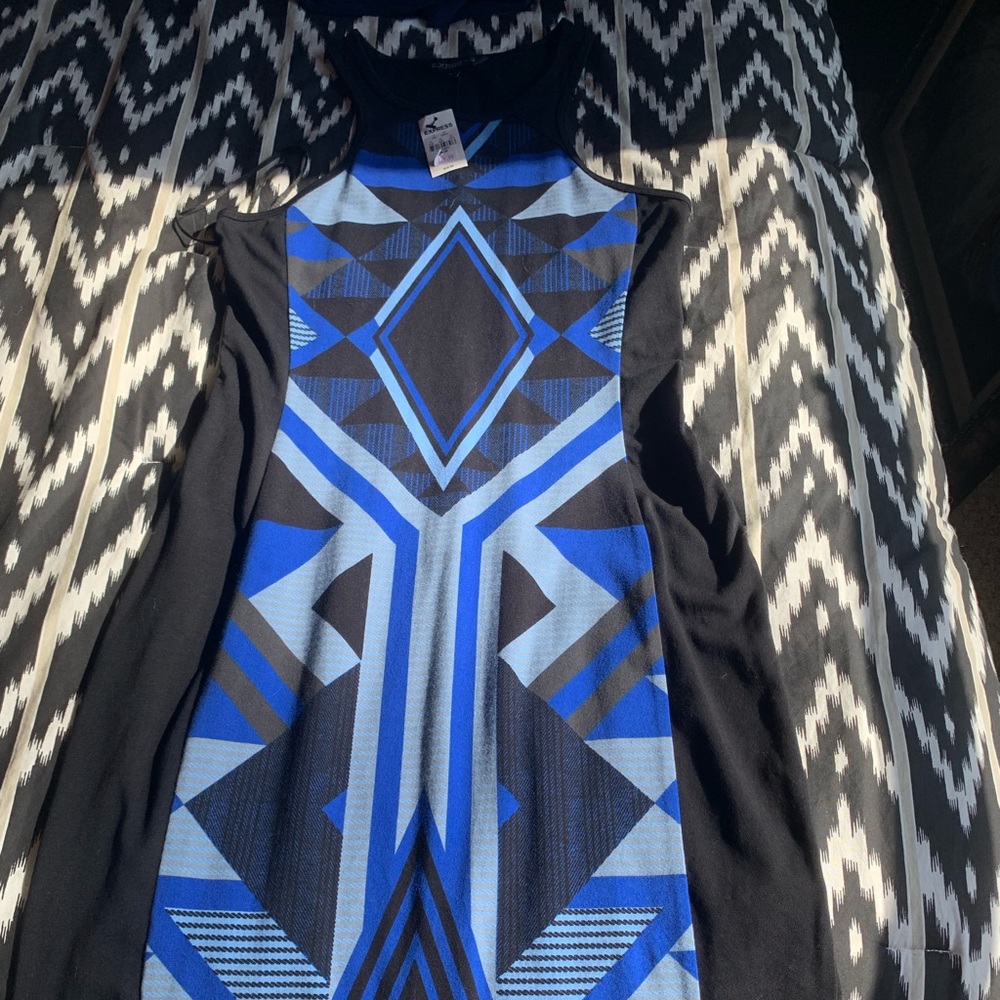NWT Express Aztec dress Sz. S blue and black